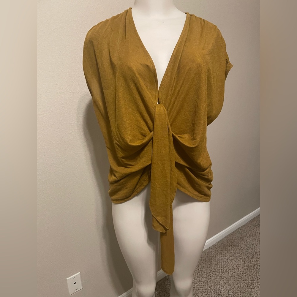 Gold Zara tie front blouse
